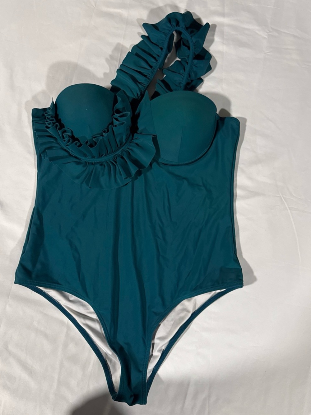 Ruffled Halter One-Piece Swimsuit in Teal